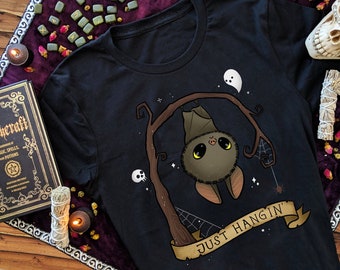 Just Hangin T Shirt Funny Hanging Fruit Bat TShirt Cute Goth Halloween Animal Lover Gift Gothic Gifts Spooky Clothes Goth Girl Clothing Tee