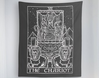 The Chariot Tarot Card Tapestry Mummy Halloween Home Decor Gothic Wall Hanging Spooky Wall Art Witch Wall Decor Goth Tapestry Occult Decor