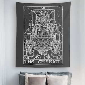 The Chariot Tarot Card Tapestry Mummy Halloween Home Decor Gothic Wall Hanging Spooky Wall Art Witch Wall Decor Goth Tapestry Occult Decor