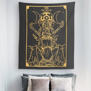 Arazzo da parete con carte dei tarocchi della dea dorata Ecate, decorazione da parete con dea della tripla luna, arazzo da appendere alla parete, decorazione da stregoneria, decorazione da strega (60 x 50 cm)