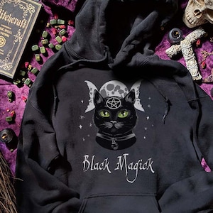 Black Magick Hoodie Triple Moon Goddess Halloween Jacket Witch Clothing Plus Size Women Witchy Top Witchcraft Hoodie Gifts for Witches Gift