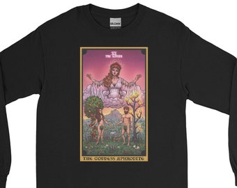 A Deusa Afrodite Os Amantes Tarô Carta Camisa de Manga Longa Bruxa Pagã Camisetas Mitologia Grega Roupas Wiccan Amor Presentes para Bruxas Presente