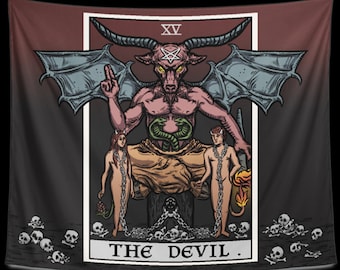 The Devil Tarot Card Witchcraft Wall Hanging Tapestry Art Print Halloween Baphomet Statue Pagan Goth Women Gifts Gothic Occult Print (80x68)