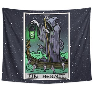 The Hermit Halloween Tarot Card Wall Hanging Decor Tapestry Art Prints Gothic Witch Gift Pagan Goth Women Gifts Occult Print Charon Ferryman