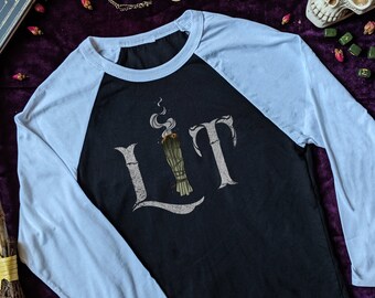 Lit Burning Sage Smudge Stick Long Sleeve Halloween Raglan Shirt Samhain Gift for Witch Clothing Women Witchy Gifts for Witches Pagan Tshirt