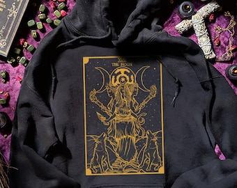 Bluza z kapturem z kartą tarota Bogini Hekate, potrójna księżycowa bogini czarownic, ubrania plus size, koło Hekate, bluza z kapturem czarownic, bluza z kapturem Wicca, bluza z kapturem Wicca