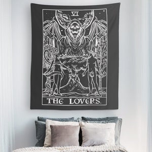 The Lovers Tarot Card Wall Hanging Halloween Bedroom Decor Gothic Home Decor Witch Wall Tapestry Witchcraft Wall Art Witchy Tapestry (60x50)