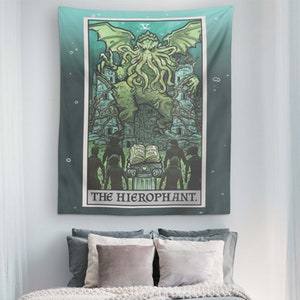 The Hierophant Tarot Card Tapestry Cthulhu Wall Art H.P. Lovecraft Horror Home Decor Halloween Wall Hanging Witch Wall Art Horror (60x50)