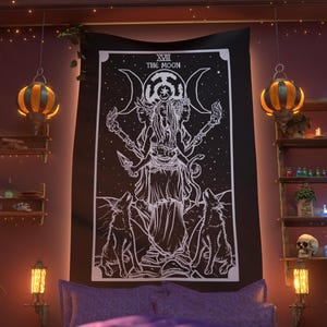 Tapeçaria de cartas de tarô da Deusa Hécate, a Lua, Roda de Hécate, Deusa da Lua Tripla, Decoração de Bruxaria, Decoração de Parede, Arte de Parede de Bruxa, Presente (60x50)