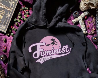 Felpa con cappuccio da strega femminista Felpa con cappuccio carina di Halloween Abbigliamento da strega da donna Taglie forti Felpa con cappuccio da donna Goth pastello Felpa con cappuccio autunnale femminismo Regali per Halloween