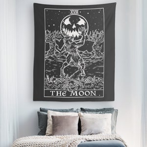 The Moon Tarot Card Tapestry Halloween Home Decor Werewolf Art Gothic Wall Art Witch Wall Hanging Goth Wall Tapestries Decorations 60x50 image 1