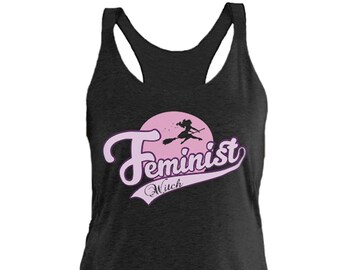 Feministyczny top czarownicy damski na Halloweenowe topy na ramiączkach Pagan Witch Odzież damska Feministyczny top na ramiączkach Feminizm Prezent dla kobiet Prezenty na wzmocnienie pozycji kobiet