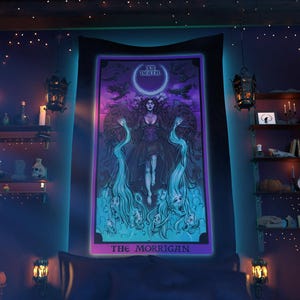 The Morrigan Death Tarot Card Tapestry Witchcraft Wall Hanging Witch Home Decor Pagan Wall Art Pastel Goth Decor Wicca Wall Tapestry