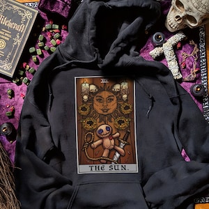 The Sun Tarot Card Hoodie Halloween Hoodies Women New Orleans Voodoo Doll Hoodie Witchy Clothing Plus Size Witch Hoodies Occult Clothing Men