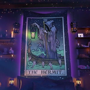 The Hermit Tarot Card Tapestry Halloween Wall Decor Grim Reaper Art Prints Gothic Wall Hanging Witch Home Decor Spooky Decoration