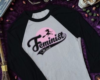 Feminist Witch Shirt Women Halloween Long Sleeve Tee Halloween Baseball Shirt Pastel Goth Clothing Women Witchy Clothes Witchcraft Shirt