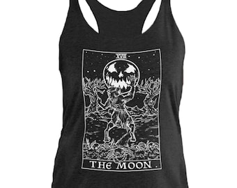 Księżyc Tarot Karta Tank Top Halloween Tank Top Kobiety Gotycka Odzież Kobiety Gotycki Tank Tops Czarownica Tank Top Czarownica Tank Top Prezenty dla Czarownic