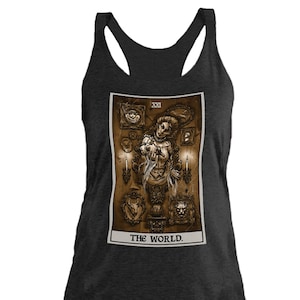 The World Tarot Card Tank Top Mujer Victorian Horror Tank Tops para mujer Halloween Tank Tops Bruja Tank Top Brujería Tank Tops Fantasma Regalos