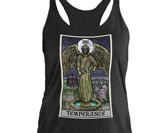 Karta Tarota Temperance Tank Top Kobiety Płaczący Anioł Tank Top Gotycki Tank Top Horror Tank Tops Top Pagan Witch Tank Top Witchy Tank Top Prezenty