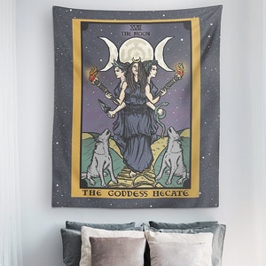 The Goddess Hecate The Moon Tarot Card Tapestry Triple Moon Goddess Decor Witch Home Decor Witchcraft Wall Hanging Pagan Wall Art (60x50)