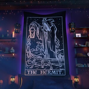 隠者タロットカードタペストリー 死神 ハロウィン ホームデコレーション ゴシック ウォールアート 魔女 壁掛け ゴス ウォールタペストリー 不気味な装飾