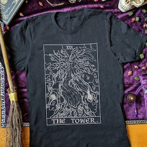 The Tower Tarot Card Shirt Skeleton Ghosts Tree of Life Halloween TShirt Horror T-Shirt Gothic T Shirt Occult Tee Witchcraft Shirts Clothes