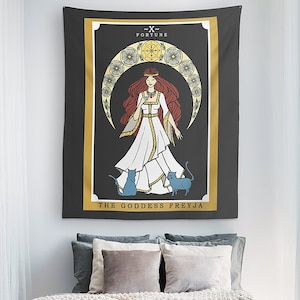 Dea Freyja, arazzo, carta dei tarocchi, stregoneria pagana, appeso a parete, strega, decorazione per la casa, arte da parete norrena, decorazione per la casa pagana, arazzi Wiccan (60 x 50)