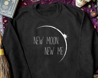 Nieuwe maan nieuwe mij Sweatshirt heidense trui heks kleding plus grootte Witchy trui cadeaus voor heksen hekserij cadeau hemelse top nieuwe jaren