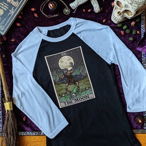 The Moon Tarot Card Shirt Halloween Long Sleeve Shirts for Men Werewolf Shirt Gothic Clothing Women Goth Long Sleeve Spooky Shirt Women Gift