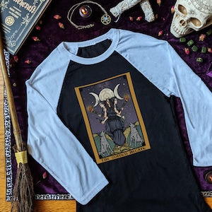 Símbolo da Deusa da Lua Tripla Hécate Carta de Tarô Hécate Camisa de Manga Longa da Lua Roupa Tradicional de Bruxa Mulheres Amantes do Tarô da Roda de Hécate