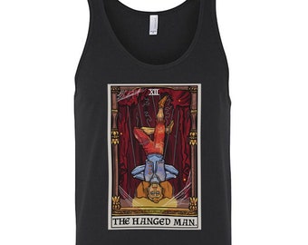 Canotta da uomo con carta dei tarocchi The Hanged Man, marionetta spettrale, canotta horror, canotta di Halloween, canotta gotica, canotta goth, canotta occulta