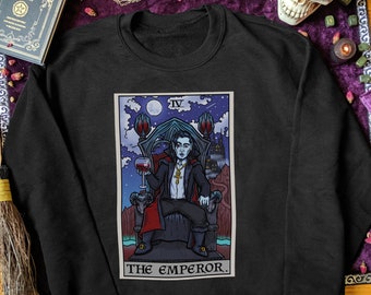 The Emperor Tarot Card Sweatshirt Halloween Long Sleeve Dracula Sweater Gothic Vampire Male Witch Clothing Plus Size Goth Couple Sweaters