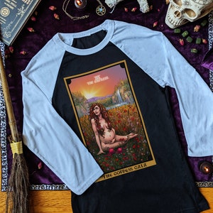 The Goddess Gaia The Empress Tarot Card Raglan Baseball Tee Shirt Greek Mythology Clothing Pagan Shirt Witchcraft Shirt Wiccan Shirt Gifts