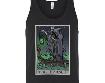 The Hermit Tarot Card Tank Top Men Grim Reaper Halloween Tank Top Gothic Tank Tops Horror Clothing Men Goth Tank Top Occult Tank Top Gifts