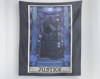 Justice Tarot Card Tapestry Grim Reaper Art Print Halloween Home Decor Gothic Home Witch Wall Hanging Goth Wall Decor Tarot Tapestry (60x50)