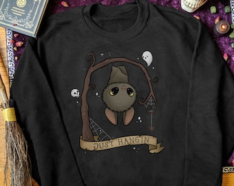 Just Hangin Sweatshirt Cute Halloween Sweatshirt Women Cute Goth Clothes Spooky Sweatshirt Halloween Long Sleeve Pastel Gothic Gifts for Her