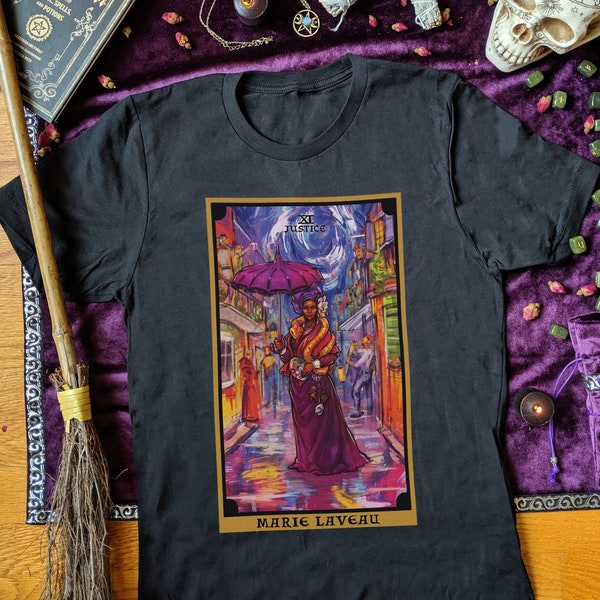 Marie Laveau Justice Tarot Card Shirt New Orleans Voodoo Queen Mardi Gras Shirt Black Witch Print Witchcraft Tshirt Witchy T-Shirt Gifts