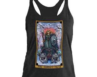 Die Göttin Freya The Chariot Tarot Card Tank Top Frauen Nordische Pagan Witch Kleidung Frauen Hexerei Tank Top Wicca Kleidung Witchy Tank Top