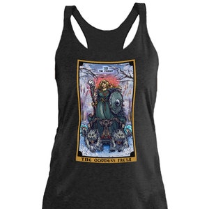 La Diosa Freya El Carro Tarot Carta Tank Top Mujeres Ropa de Bruja Pagana Nórdica Mujeres Brujería Tank Top Ropa Wiccan Witchy Tank Top