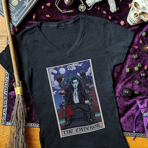 O imperador tarô cartão camisa com decote em v feminino drácula camiseta halloween camiseta horror camisetas roupas assustadoras vampiro presente para bruxa