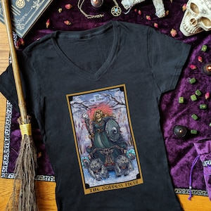 La Diosa Freya El Carro Tarot Carta Camisa Mujeres V Cuello Ropa de Bruja Mujeres Ropa Pagana para Mujer Ropa Wiccan Camisa de Brujería