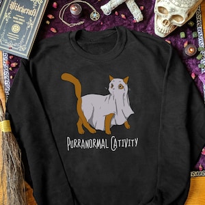 Purranormal Cativity Sweatshirt Halloween Cat Sweatshirt Women Spooky Sweatshirt Halloween Sweater Women Kitten Sweater Kitty Cat Sweatshirt image 1