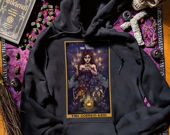 Bogini Eris Wieża Karta Tarota Bluza z kapturem Bluza z kapturem Czarodziejska Bluza z kapturem Czarownica Bluza z kapturem Ubrania Wicca Bluza z kapturem Wiccan Bluza z kapturem Pagan Prezent