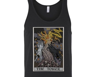 La torre Tarot Card Tank Top Hombres Ghost Tank Halloween Tarot Tank Top Ropa espeluznante Gothic Tank Top Goth Tank Top Hombres Horror Tank Top Regalo