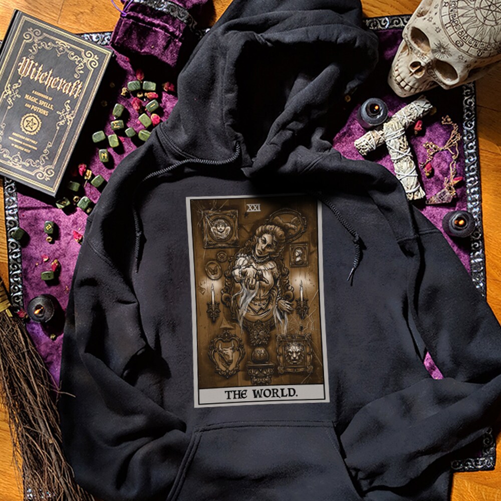 The World Tarot Card Hoodie Victorian Ghost Hoodies Halloween Hoodie Horror Hoodies Gothic Hoodie Spooky Hoodies Witchcraft Hoodie Goth Gift Printfushion