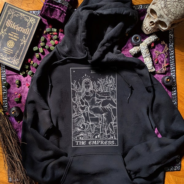 La emperatriz Tarot Card Sudadera con capucha Bruja de Halloween Sudaderas con capucha Ropa de bruja Talla grande Sudadera de vampiro Suéter gótico Pareja gótica Regalo Brujas