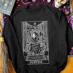 Justitie Tarot Card Sweatshirt Grim Reaper trui gotische sweatshirts Halloween truien horror Pullover occulte Goth lange mouw truien afbeelding 1