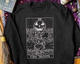 The Moon Tarot Card Werewolf Long Sleeve Sweatshirt Men Witch Halloween Gothic Clothing Plus Size Witchcraft Gift Goth Gifts for Witches
