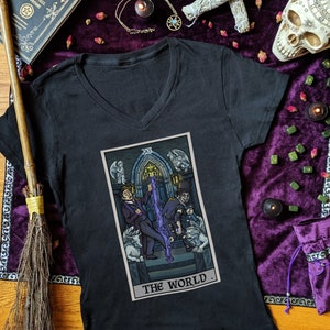 The World Tarot Card Shirt Mujeres V Cuello Dr Jekyll Mr Hyde Clásico Halloween Camiseta Horror Camiseta Gótica Camisas Spooky Literatura Ropa