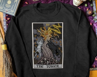 De Toren Tarot Kaart Sweatshirt Halloween Trui Vrouwen Gotische Kleding voor Mannen Heks Kleding Vrouwen Plus Size Spooky Sweatshirt Halloween
